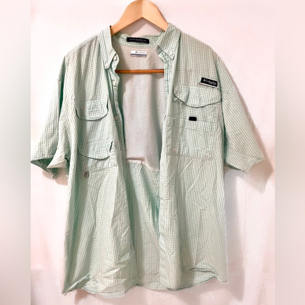 Columbia mens green patterned button down shirt size large
